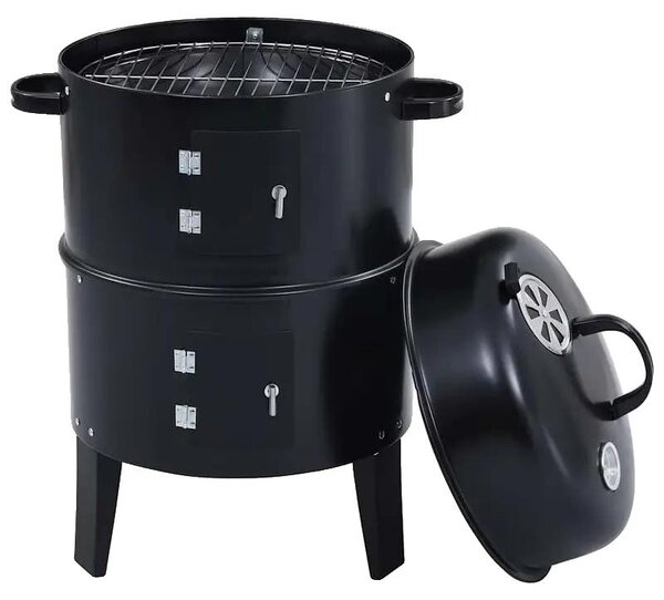 Griglia affumicatrice, cottura versatile, design compatto, colore nero