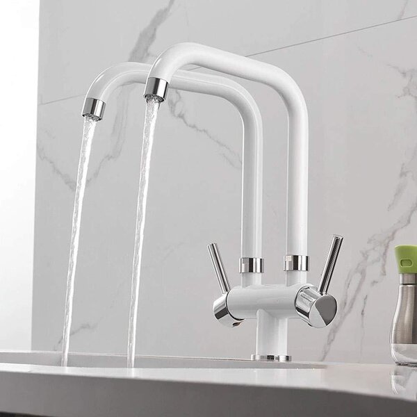 Rubinetto da cucina doppio per acqua fredda e calda in cromo