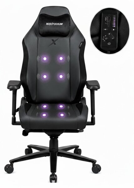 Sedia da ufficio MaxPodium Heavy SMI, con funzione massaggio, colore nero – ergonomica, braccioli regolabili in 4 direzioni, capacità di carico 170 kg