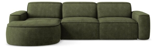 Divano angolare verde (con penisola a sinistra/con chaise lounge) con rivestimento in ciniglia Omao – Makamii
