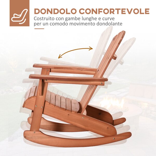 Outsunny Sedia Adirondack in Legno, Sedia a Dondolo per Giardino ed Esterni Impermeabile, 77x94x97cm Teak|Aosom