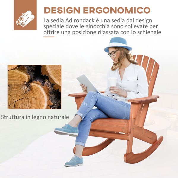 Outsunny Sedia Adirondack in Legno, Sedia a Dondolo per Giardino ed Esterni Impermeabile, 77x94x97cm Teak|Aosom