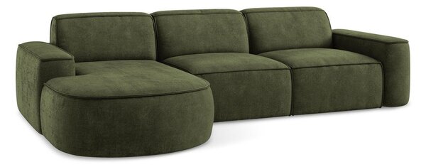 Divano angolare verde (con penisola a sinistra/con chaise lounge) con rivestimento in ciniglia Omao – Makamii