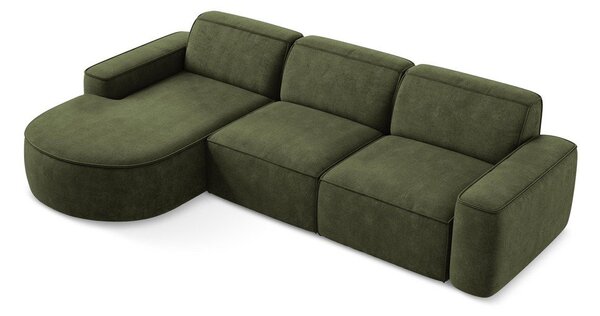 Divano angolare verde (con penisola a sinistra/con chaise lounge) con rivestimento in ciniglia Omao – Makamii