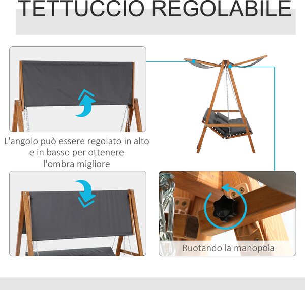 Outsunny Dondolo da Giardino 3 Posti Convertibile in Letto Matrimoniale, 225.5x113x180cm