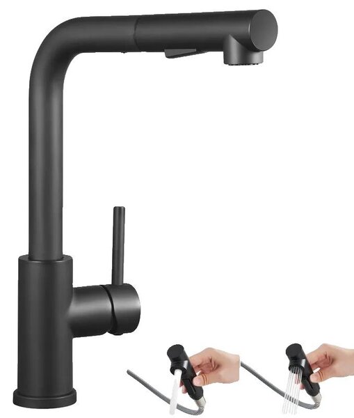 Rubinetto da cucina, con doccetta estraibile, facile installazione, colore nero, attacco G3/8