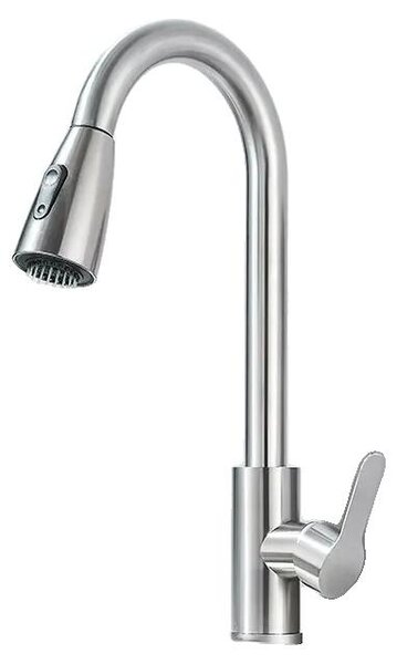 Rubinetto da cucina, girevole a 360°, con due modalità di spruzzo, finitura in nichel spazzolato