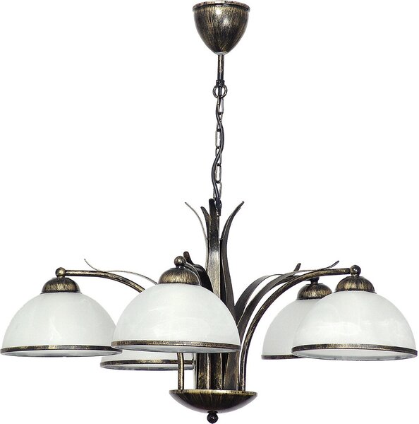 Lampada a sospensione decorativa in patina oro 5 paralumi in vetro Korfu 5xE27 15W Luminex