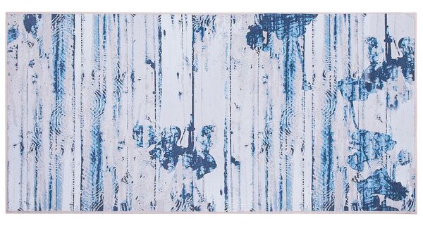 Tappeto tappetino Moquette Tessuto in poliestere beige e blu Motivo astratto invecchiato Fondo rivestito in gomma 80 x 150 cm Beliani