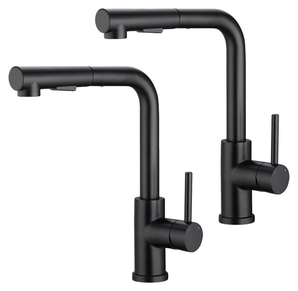 Rubinetto da cucina, girevole a 360°, con due modalità di spruzzo, colore nero, attacco G3/8