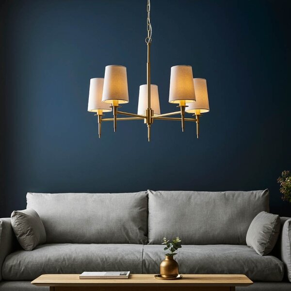 Endon 99458 - Lampadario a catena 5xE14/6W/230V oro/bianco