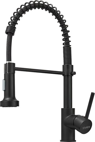 STANEW Rubinetto da cucina, rubinetto da cucina estraibile ad alta pressione, miscelatore per lavello con spruzzo, orientabile a 360° Due funzioni di spruzzo， Barra trasversale per strofinacci, nero