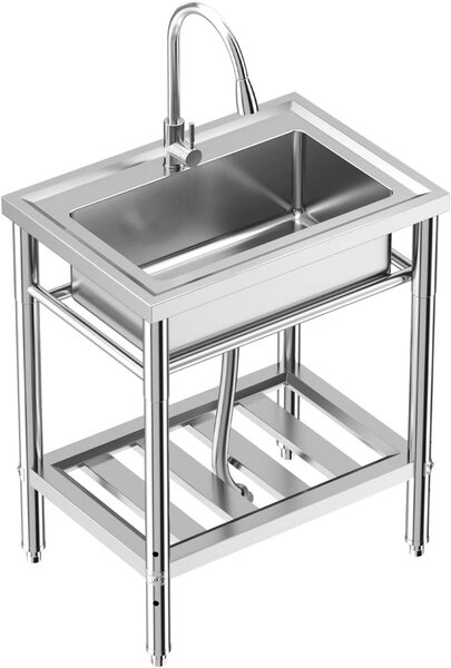 Lavello da cucina in acciaio inox con rubinetto e accessori