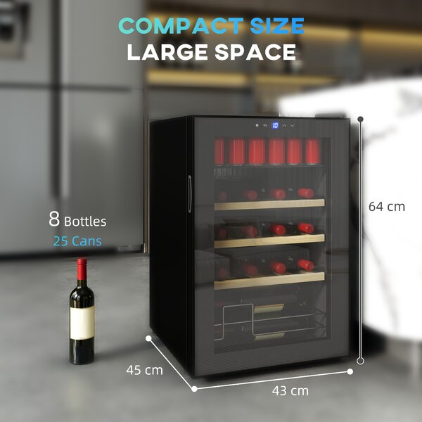 HOMCOM Cantinetta Frigo per Vino da 53L con Ripiani Regolabili per 12 Bottiglie e 25 Lattine, 43x45x64 cm, Nero | Aosom Italy