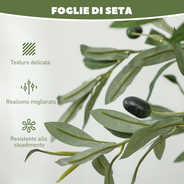 HOMCOM Pianta Artificiale di Olivo Alta 150 cm, Albero Finto con 720 Foglie e 32 Olive, Vaso Incluso | Aosom Italy