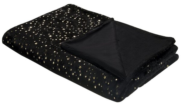 Plaid in poliestere nero 150 x 200 cm con motivo a stelle dorate coperta soggiorno copriletto camera da letto Beliani