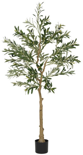 HOMCOM Pianta Artificiale di Olivo Alta 150 cm, Albero Finto con 720 Foglie e 32 Olive, Vaso Incluso | Aosom Italy