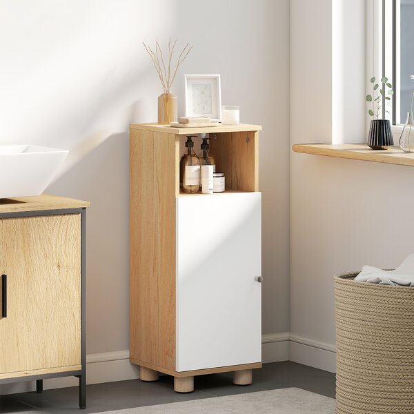 HOMCOM Mobiletto Bagno Salvaspazio con Armadietto a 2 Ripiani e Vano Aperto, 30x30x79.7 cm, Bianco e Legno | Aosom Italy
