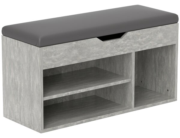 HOMCOM Scarpiera Salvaspazio Imbottita a 3 Ripiani Aperti con Spazio a Scomparsa, in Legno, 80x30x45 cm, Nero e Grigio