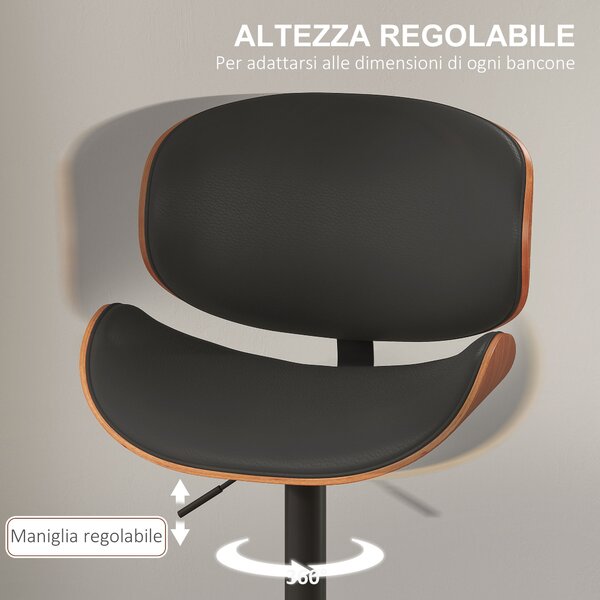 HOMCOM Set 2 Sgabelli da Bar con Schienale Regolabili in Altezza, Legno e Finta Pelle, 53x52x92-112 cm, Nero | Aosom Italy