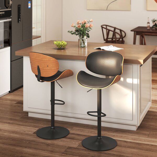 HOMCOM Set 2 Sgabelli da Bar con Schienale Regolabili in Altezza, Legno e Finta Pelle, 53x52x92-112 cm, Nero | Aosom Italy