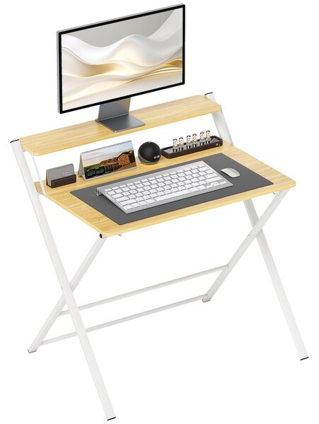 HOMCOM Scrivania Pieghevole con Ripiano Rialzato e Gambe a X, in Legno e Acciaio, 86x66x82 cm, Bianco e color Legno