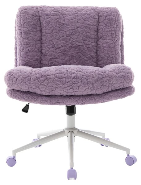 Poltrona da ufficio ampia, rivestita in ecopelliccia viola, girevole e regolabile, in stile accogliente