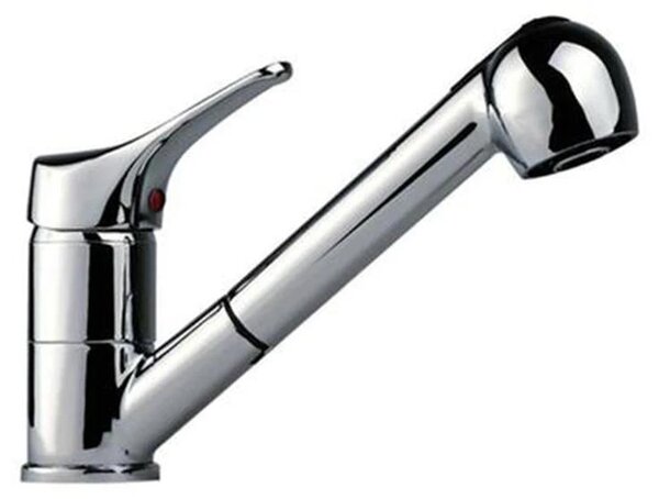 Rubinetto da cucina, con funzione spray estraibile, struttura robusta in ottone, colore argento