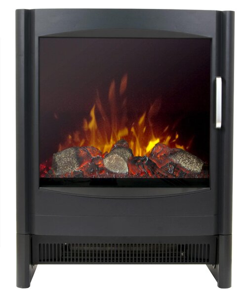 Camino elettrico nero, con effetto fiamma a LED, potenza 0,9–1,8 kW, spina di tipo europeo