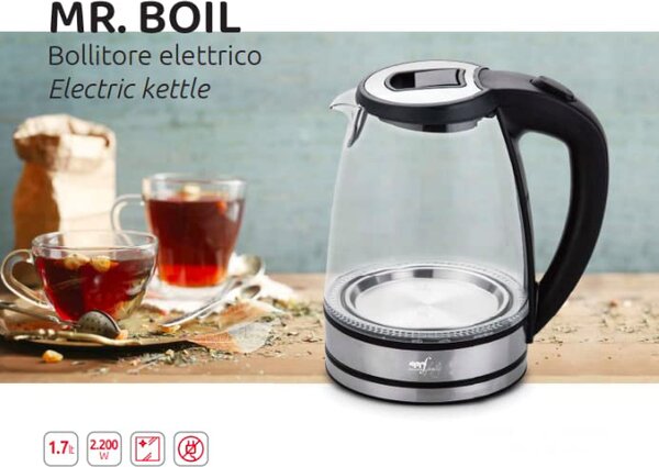 Melchioni Bollitore Elettrico Capacit 1.7 litri Potenza 2200 watt Caraffa in vetro trasparente - MR BOIL