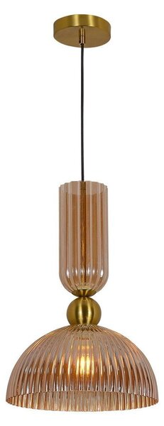 Lampada a sospensione scanalata PIEGA color ambra e oro, 1xE27x40W, vetro, dimensioni: 150x30x30 cm, IP20, Light Prestige