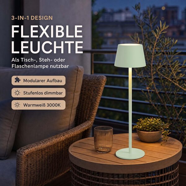 Lampada da tavolo a LED lampada a bottiglia 3in1 altezza massima 45 cm luce bianca calda (3000K) luce verde