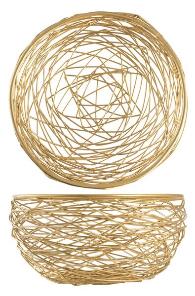 Set 2 cestini tondi in ferro intrecciato colore oro cm 20x10h