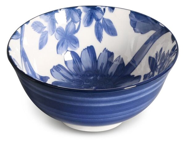 Set 6 coppette con piede Grandiflora in porcellana bianca decorata blu cm 16