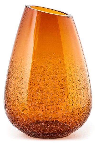 Vaso conico a goccia in vetro ambra mezzo decorato crackle h 29 cm