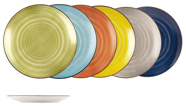 Set 12 piatti piani Caribe in stoneware assortiti cm 26