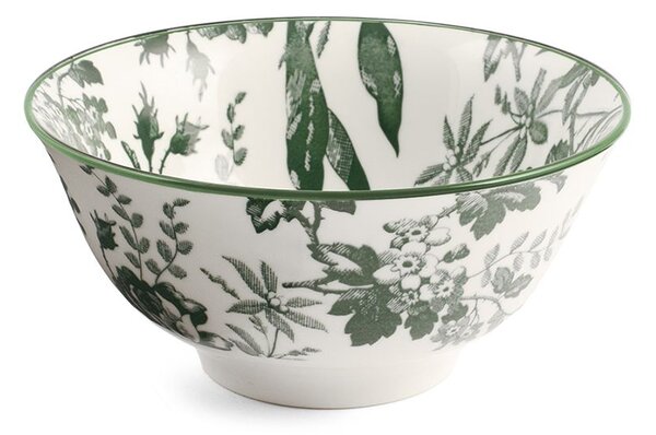 Set 6 coppette con piede Margaret in porcellana bianca decorata verde cm 16