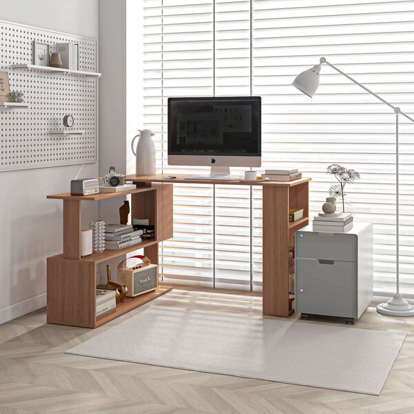 HOMCOM Scrivania Computer PC Angolare Design a L Girevole con 5 Ripiani Ufficio, Tavolo da Pranzo in Legno 120x110x74.5cm|Aosom