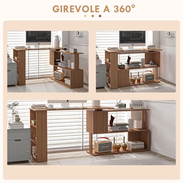 HOMCOM Scrivania Computer PC Angolare Design a L Girevole con 5 Ripiani Ufficio, Tavolo da Pranzo in Legno 120x110x74.5cm|Aosom