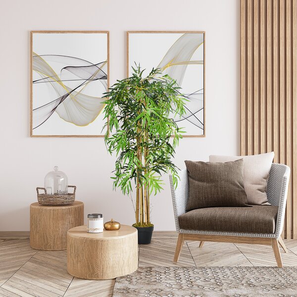 Outsunny Bambù Artificiale Alto 150cm con Vaso, Pianta Artificiale Decorativa Realistica per Casa, Giardino, Ufficio, Verde|Aosom