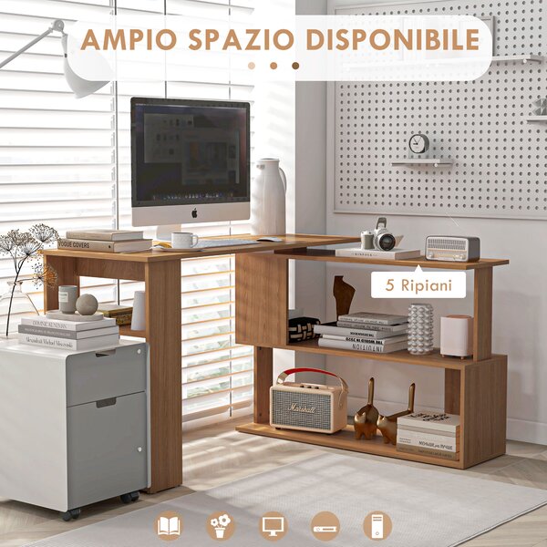 HOMCOM Scrivania Computer PC Angolare Design a L Girevole con 5 Ripiani Ufficio, Tavolo da Pranzo in Legno 120x110x74.5cm|Aosom