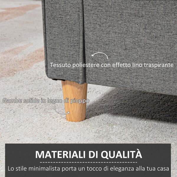 HOMCOM Divano 2 Posti Piccolo in Lino con Gambe in Legno e Fodere dei Cuscini Rimovibili, Grigio Chiaro|Aosom