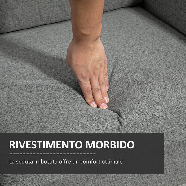 HOMCOM Divano 2 Posti Piccolo in Lino con Gambe in Legno e Fodere dei Cuscini Rimovibili, Grigio Chiaro|Aosom