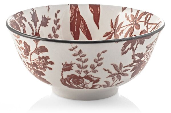 Set 6 coppette con piede Elizabeth in porcellana bianca decorata rosso cm 16