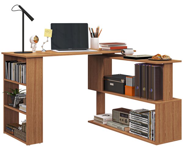 HOMCOM Scrivania Computer PC Angolare Design a L Girevole con 5 Ripiani Ufficio, Tavolo da Pranzo in Legno 120x110x74.5cm|Aosom