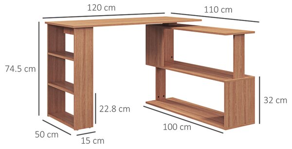 HOMCOM Scrivania Computer PC Angolare Design a L Girevole con 5 Ripiani Ufficio, Tavolo da Pranzo in Legno 120x110x74.5cm|Aosom