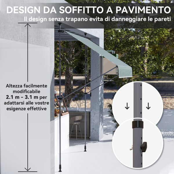 Outsunny Tenda da Sole con Supporti Regolabili e Manovella, in Alluminio, Metallo e Poliestere, 2x1.2 m, Verde e Bianco | Aosom Italy