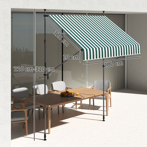 Outsunny Tenda da Sole con Supporti Regolabili e Manovella, in Alluminio, Metallo e Poliestere, 2x1.2 m, Verde e Bianco | Aosom Italy