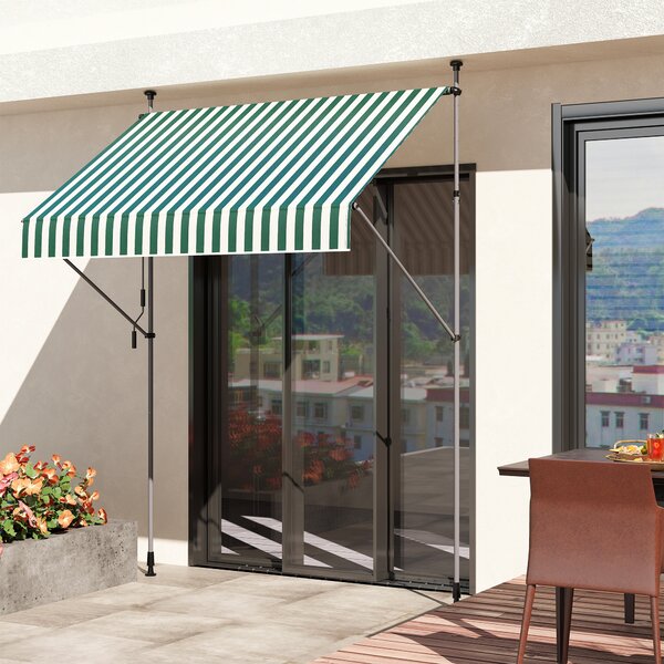 Outsunny Tenda da Sole con Supporti Regolabili e Manovella, in Alluminio, Metallo e Poliestere, 2x1.2 m, Verde e Bianco | Aosom Italy