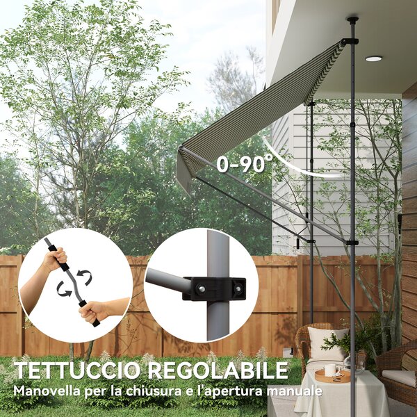 Outsunny Tenda da Sole con Supporti Regolabili e Manovella, in Alluminio, Metallo e Poliestere, 2x1.2 m, Verde e Bianco | Aosom Italy